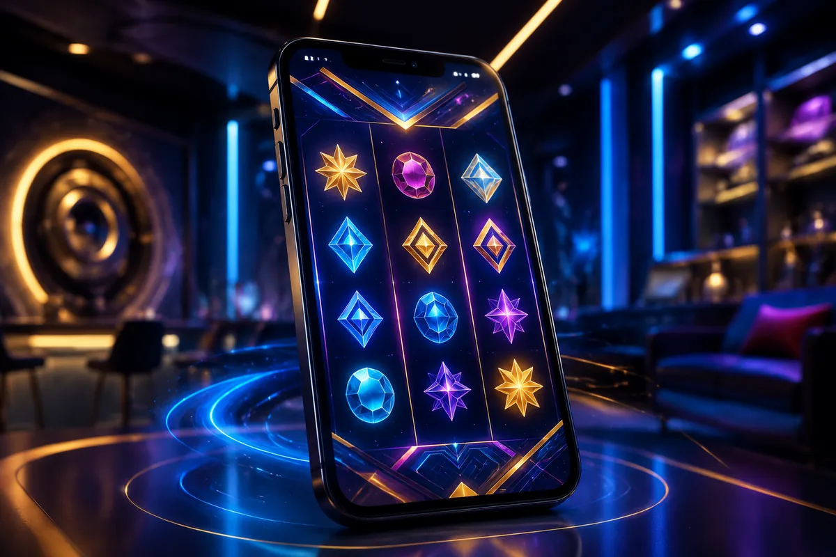 Illustrative mobile device showing abstract game symbols